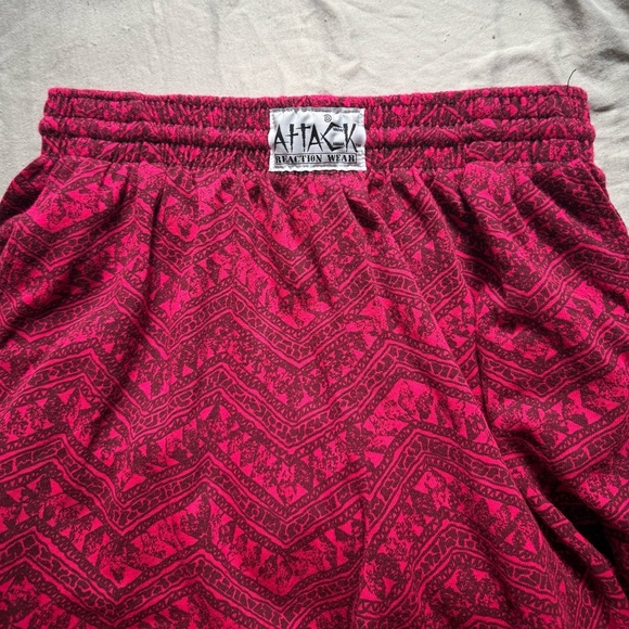 Vintage 80s Bright Pink Joggers Attack Reaction Wear L Black Zigzag Pattern Rare - Picture 4 of 7